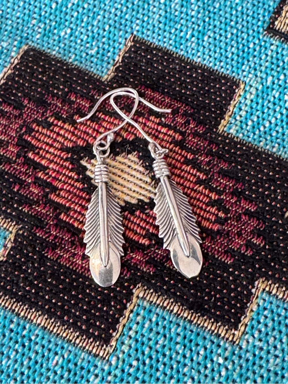 Sterling Silver Southwestern,Native American,  Navajo style Feather Earrings
